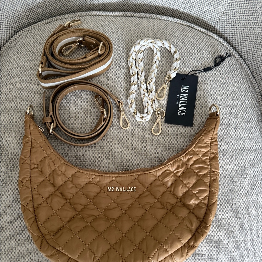MZ Wallace Tan Quilted Crossbody Bag with Versatile Straps